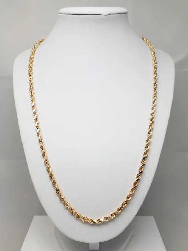 hand-crafted gold necklaces for women -Shimmering Diamond Cut 22" Hollow 10k Yellow Gold Rope Chain