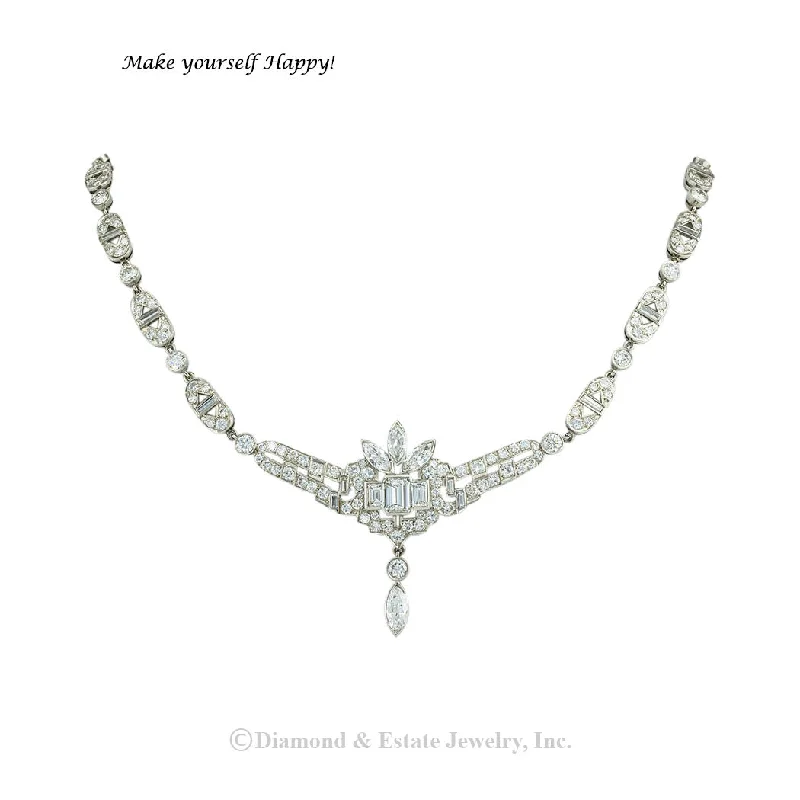 classic necklaces for women -Art Deco 15.50 Carats Diamond Platinum Necklace