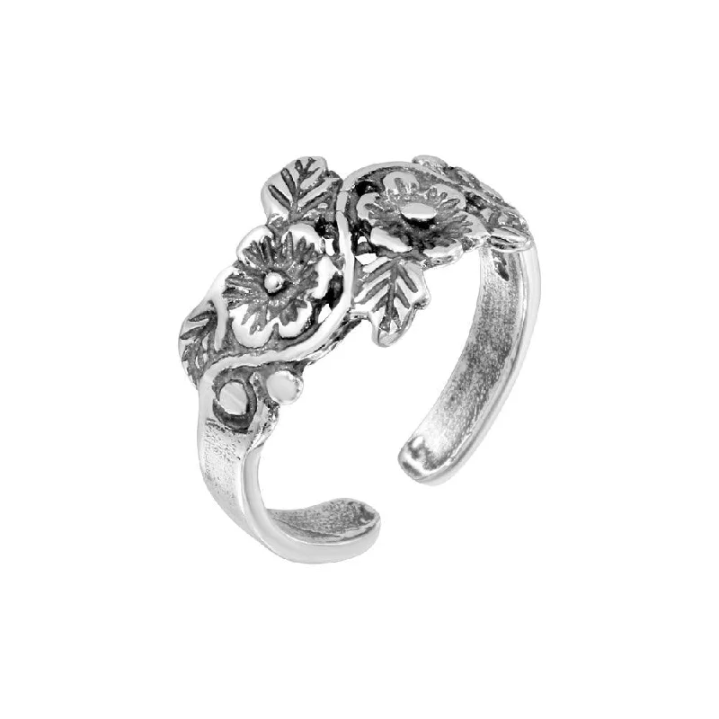 fashionable diamond rings for women -Silver 925 Multi Flower Adjustable Toe Ring - TR178-A