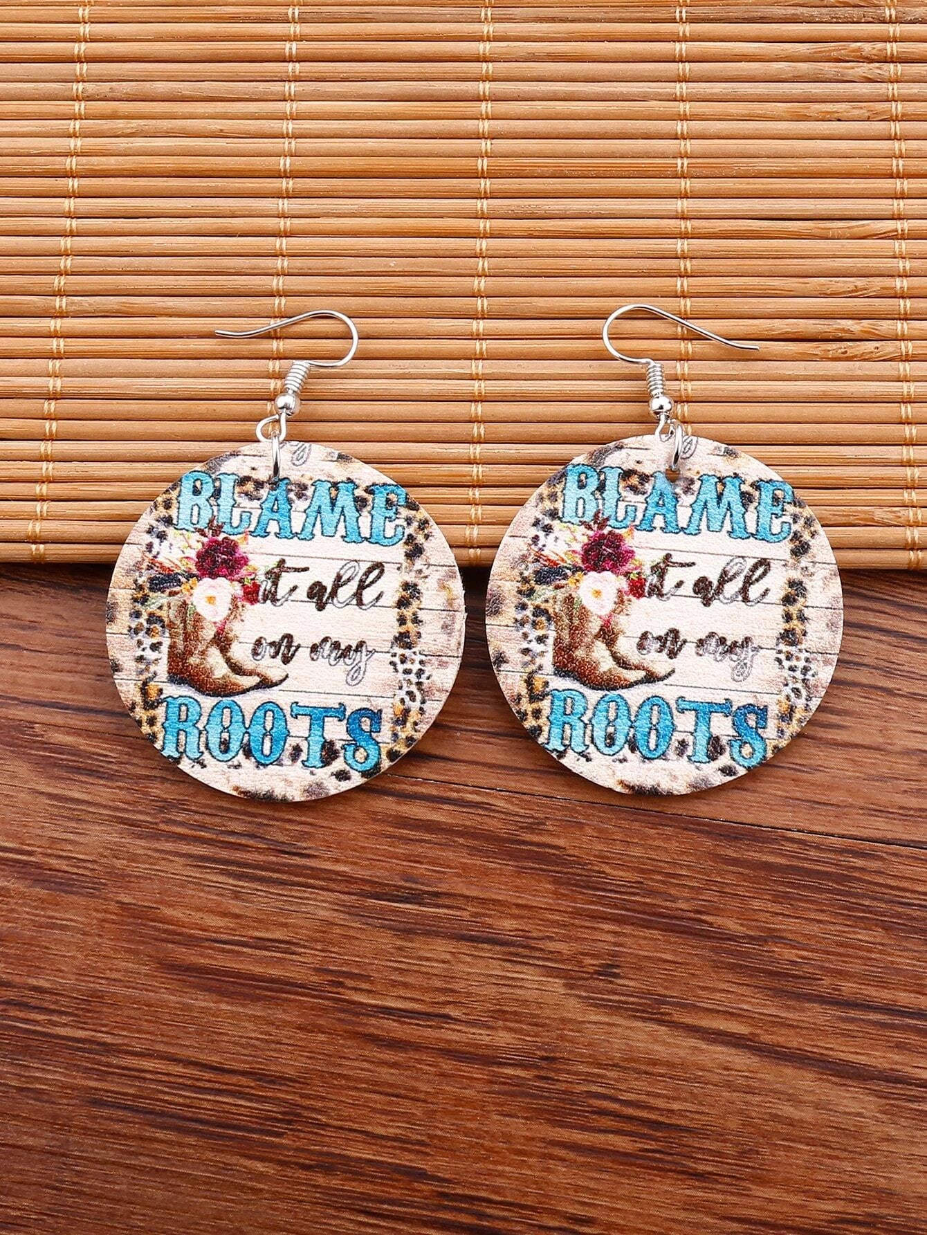 silver earrings for women -Cow Print "Blame it on the Boots" Leather Style Round Earrings