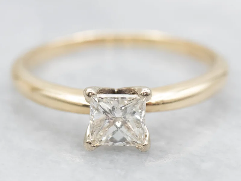 gold engagement rings for women -Princess Cut Diamond Solitaire Engagement Ring