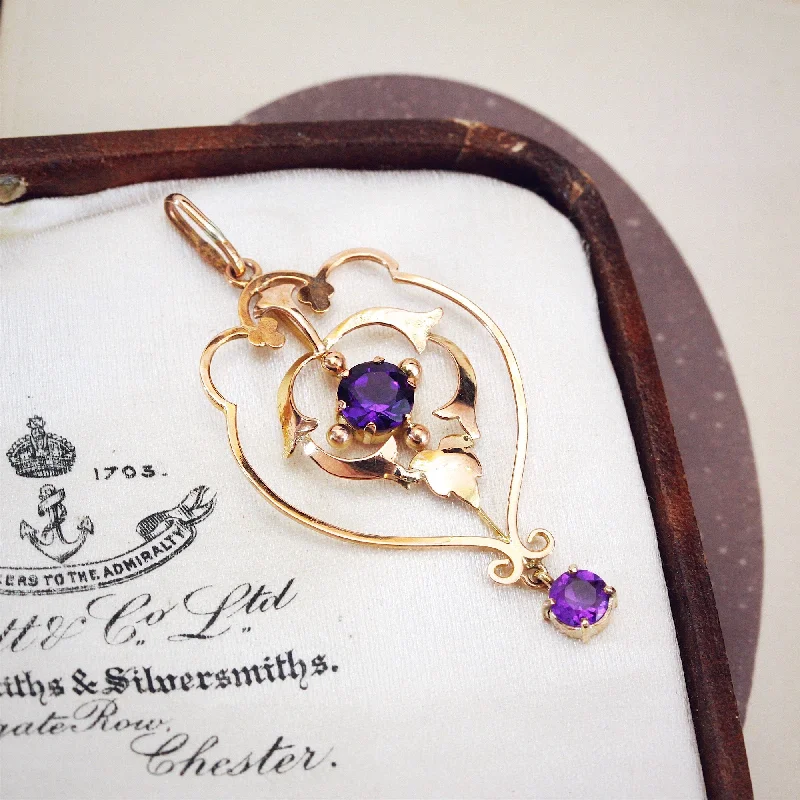 bridal shower necklaces for women -Antique Art Nouveau Amethyst Pendant