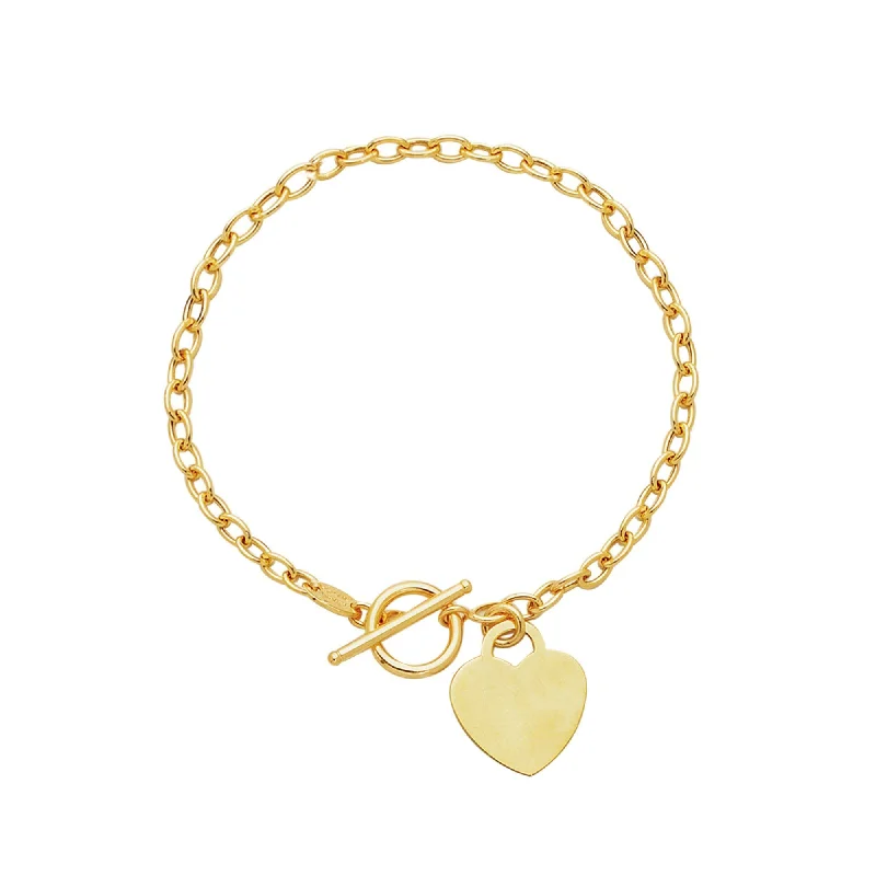 women’s charm bangle bracelets -14kt 7.50 inches Yellow Gold Diamond Cut Oval Chain Link Bracelet with Heart & Toggle Lock