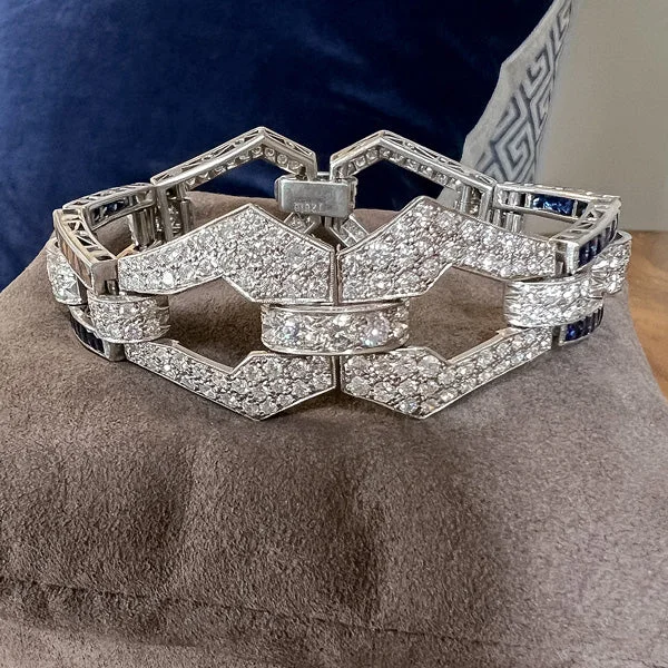 stacked bangles for women -Art Deco Sapphire & Diamond Bracelet