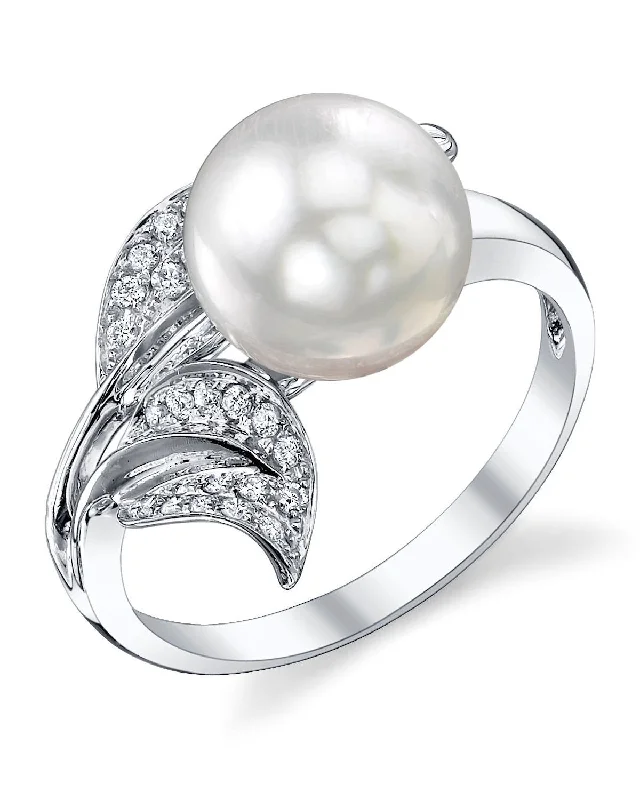 luxury gemstone rings for women -White South Sea Pearl & Diamond "Hazakura" Cocktail Ring