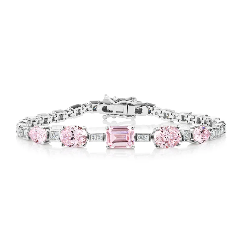 diamond bangles for women -Emerald Cut, Oval and Pear tennis bracelet with 14.49 carats* of diamond simulants in sterling silver