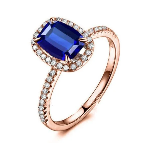 solitaire engagement rings for women -1.50 Carat Blue Sapphire and Moissanite Diamond Engagement Ring in 10k Rose Gold for Women on Sale