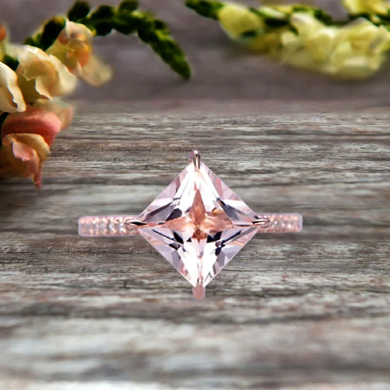 white gold engagement rings -Princess Cut Morganite Engagement Ring On 10k Rose Gold Wedding Ring Anniversary Ring Carat Weight 1.25 Unique Look Specialized for Brides