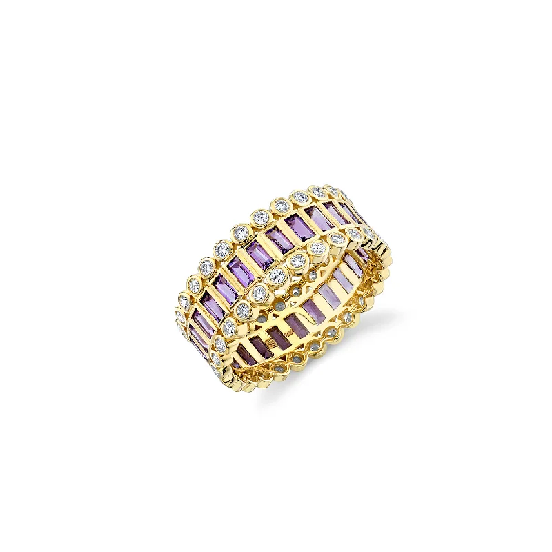 sparkling rings for women -Gold Baguette & Round Bezel Stacked Eternity Ring