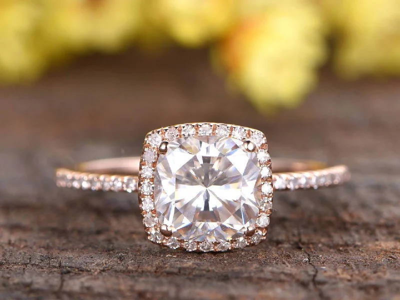 bespoke engagement rings -Antique 1.25 Carat Cushion Cut Moissanite Diamond Engagement Ring in 10k Rose Gold