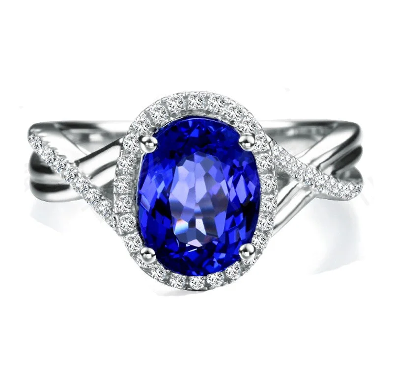 solitaire engagement rings for women -Inexpensive 1.50 Carat Blue Sapphire and Moissanite Diamond Infinity Engagement Ring in White Gold