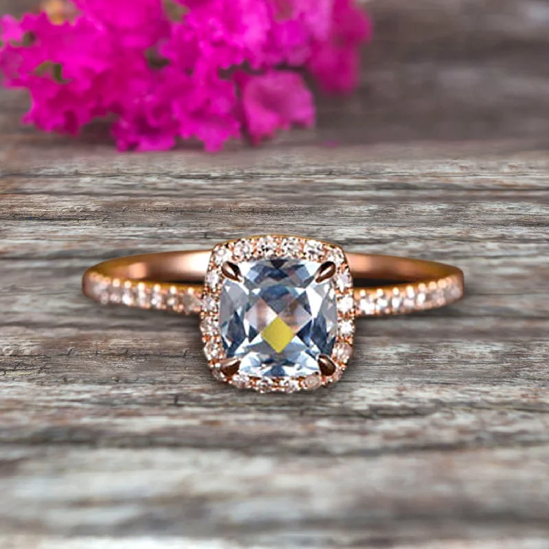 mixed metal engagement rings -Cushion Cut 10k Rose Gold 1.5 Carat Aquamarine Engagement Ring