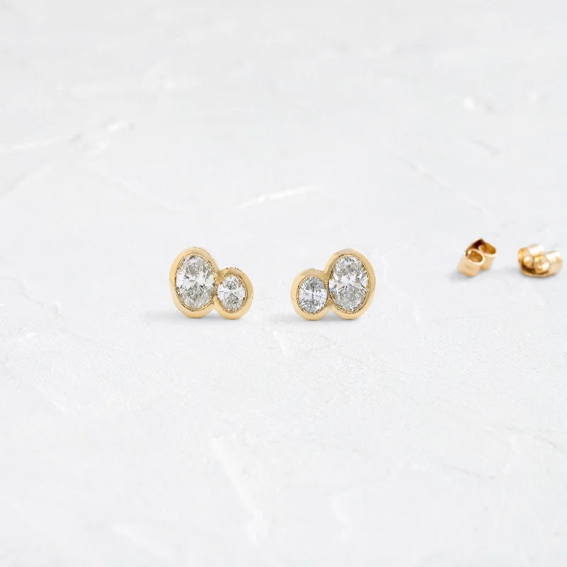 mixed metal earrings for women -Duet Oval Studs - In Stock