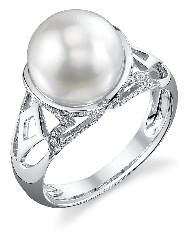 classic solitaire rings -White South Sea Pearl & Diamond Allure Cocktail Ring