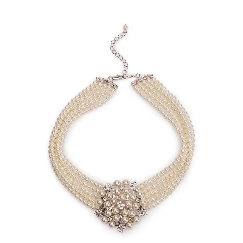 sapphire necklaces for women -Audrey Hepburn Inspired Necklace: 5 Row Cream Glass Pearl Choker