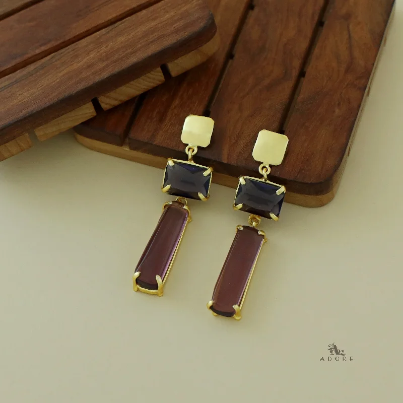 dangle earrings for women -Golden Square + Dual Glossy Rectangle Claw Earring