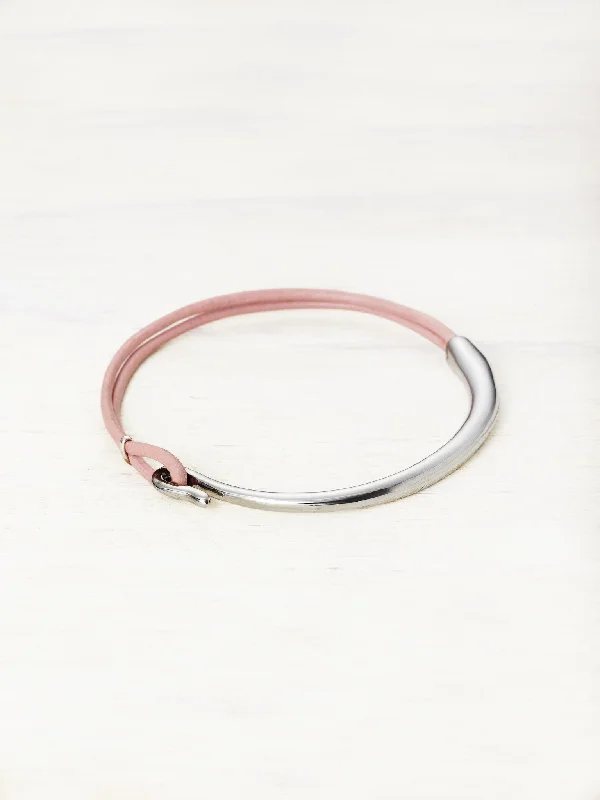 bohemian bangles for women -Leather Bar Bracelet - Dusty Rose