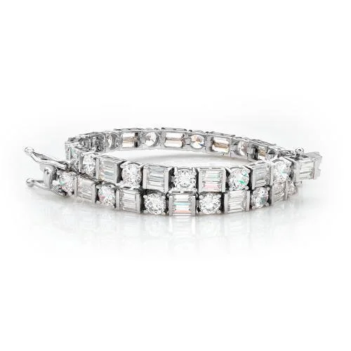 luxurious bangles for women -Round Brilliant and Baguette tennis bracelet with 10.07 carats* of diamond simulants in 10 carat white gold