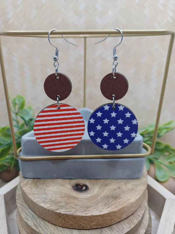 gold hoop earrings for women -Wooden Rounded Red, White, & Blue Earrings