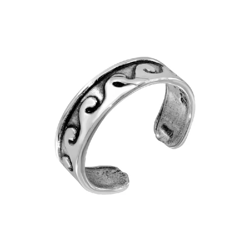 large gemstone rings for women -Silver 925 Wave Curl Adjustable Toe Ring - TR156-A