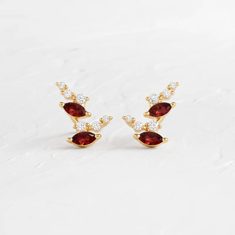 diamond hoop earrings for women -Unfurl Climber Studs in Garnet