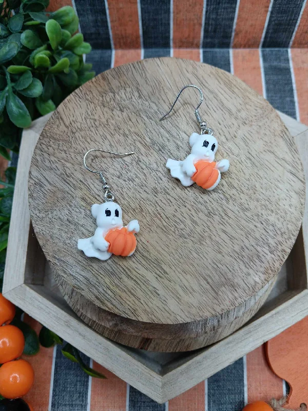 twisted earrings for women -Ghost Holding a Pumpkin Earrings