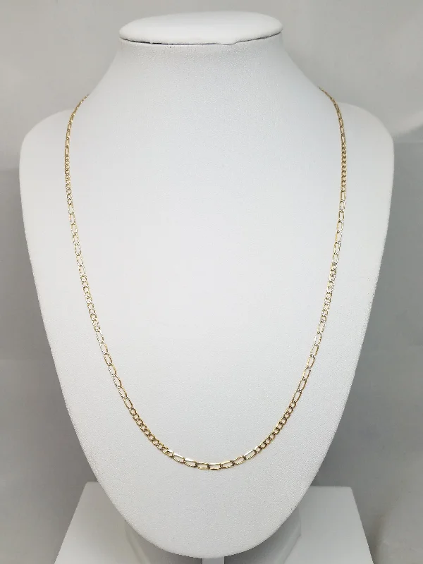 luxury gold necklaces for women -Cool 20.5" Solid 14k Two Tone Gold Fancy Diamond Cut Figaro Link Necklace