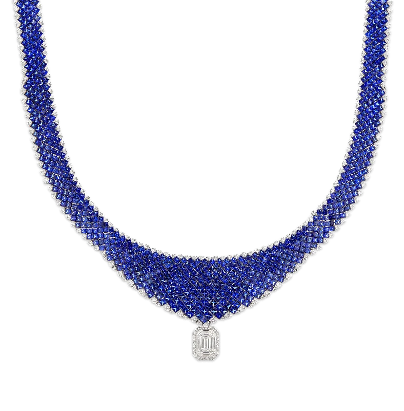 delicate crystal necklaces for women -Invisible Set Sapphire Necklace, 100.00 Carats