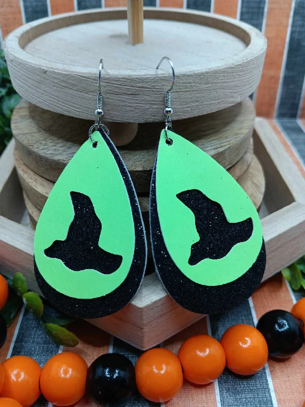 custom earrings for women -Glow in the Dark Double Layered Glitter Witch's Hat Earrings