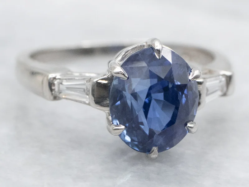 women’s engagement rings with colored stones -Collector's Sapphire and Diamond Platinum Engagement Ring