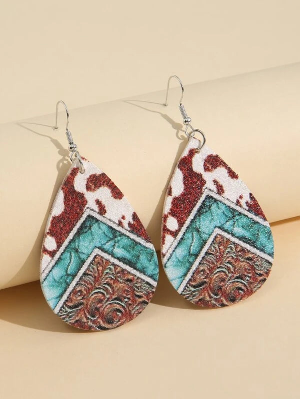 mixed gemstone earrings for women -Cow Print Leather Style Earrings