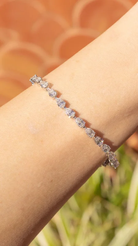 trendy charm bracelets -7.33ct F+ VS+ Pear Lab Diamond Tennis Bracelet 14k White Gold