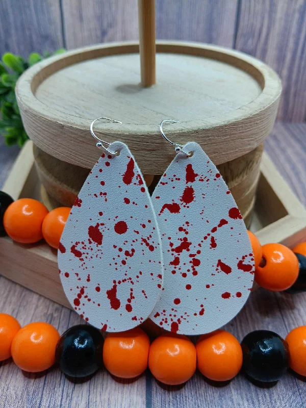 elegant hoop earrings for women -Blood Splatter Leather Style Earrings