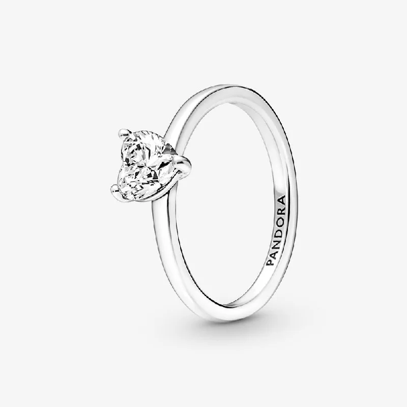 silver engagement rings for women -Sparkling Heart Solitaire Ring