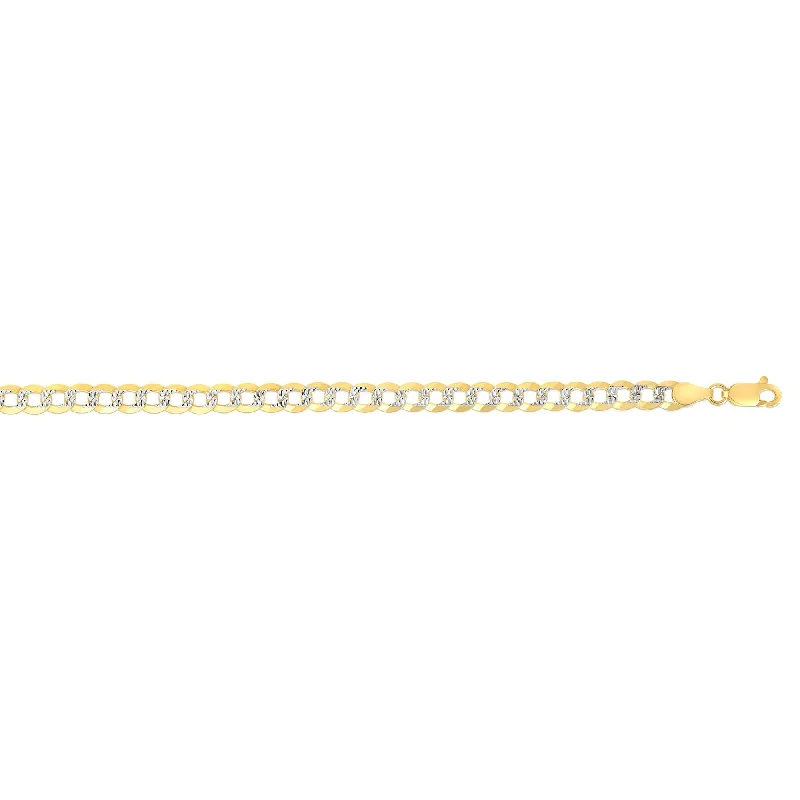 chunky bangles for women -14kt Gold 7 inches Yellow+White Finish 3.6mm Diamond Cut Comfort Pave Curb Chain with Lobster Clasp