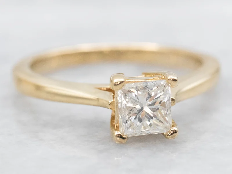 simple engagement rings for women -Polished Gold Princess Cut Diamond Solitaire Engagement Ring