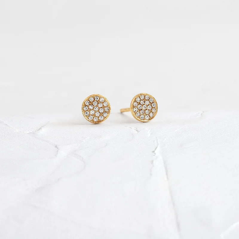 luxury crystal earrings for women -Diamond Mini Disc Stud Earrings - In Stock