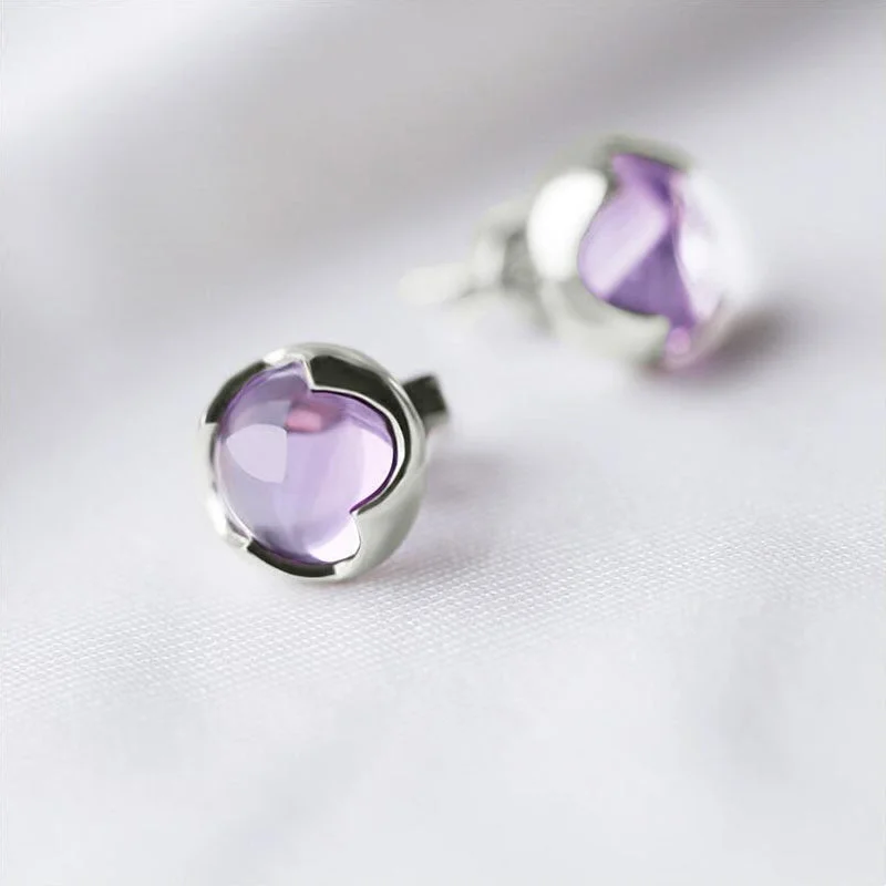 glamorous earrings for women -Amethyst Stud Earrings in Sterling Silver Gemstone Jewelry Accessories Gifts Women