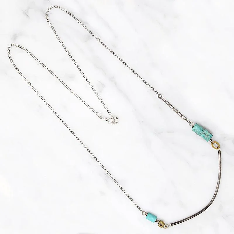 trendy necklaces for women -Summery Silver, Turquoise & Brass Bead Necklace by Brin