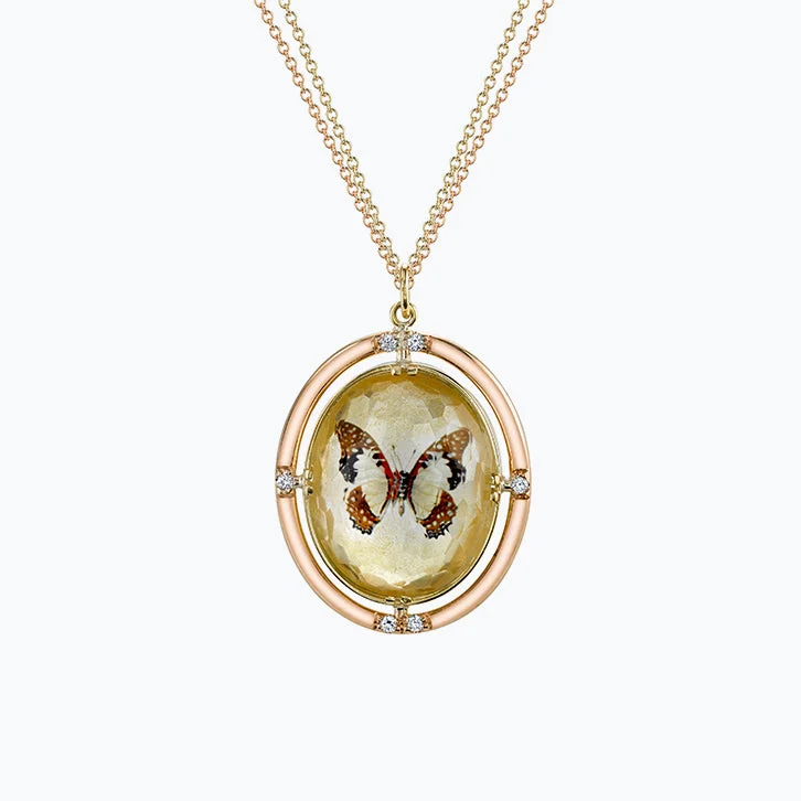 statement necklaces for women -Double-Sided Gold-Dusted Butterfly Necklace in Yellow Gold