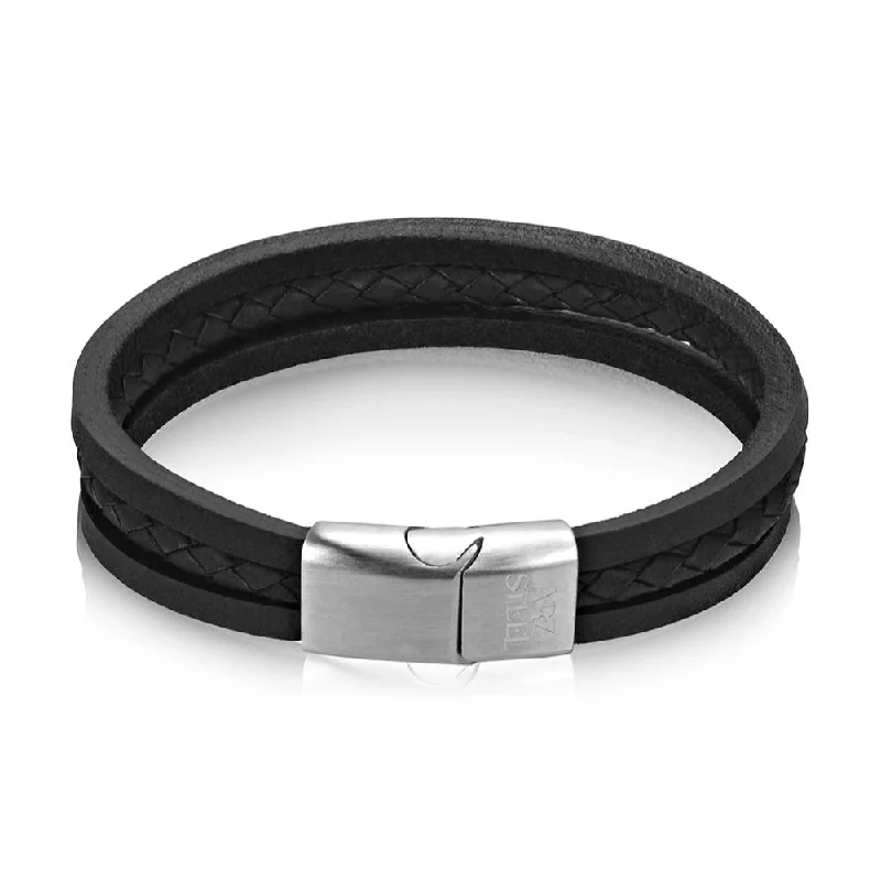 bangle sets for women -A.R.Z Men's Triple Strand Black Leather 8.5  Bracelet