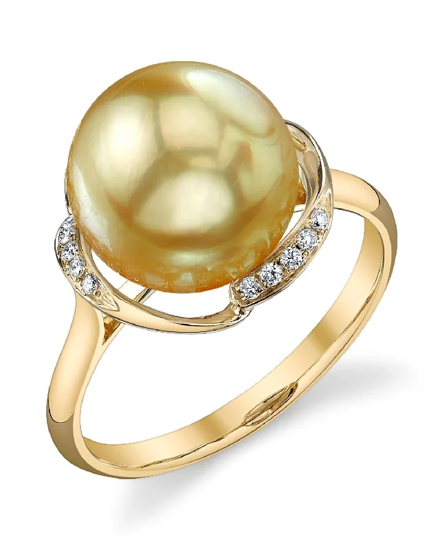 engagement and wedding rings for women -Golden South Sea Pearl & Diamond Luminary Cocktail Ring