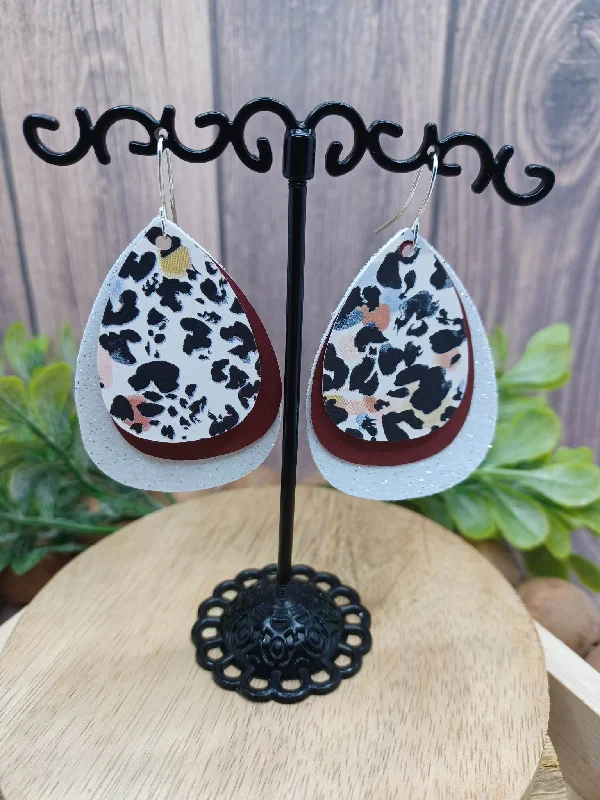 trendy earrings for women -Layered Cow Print Earrings