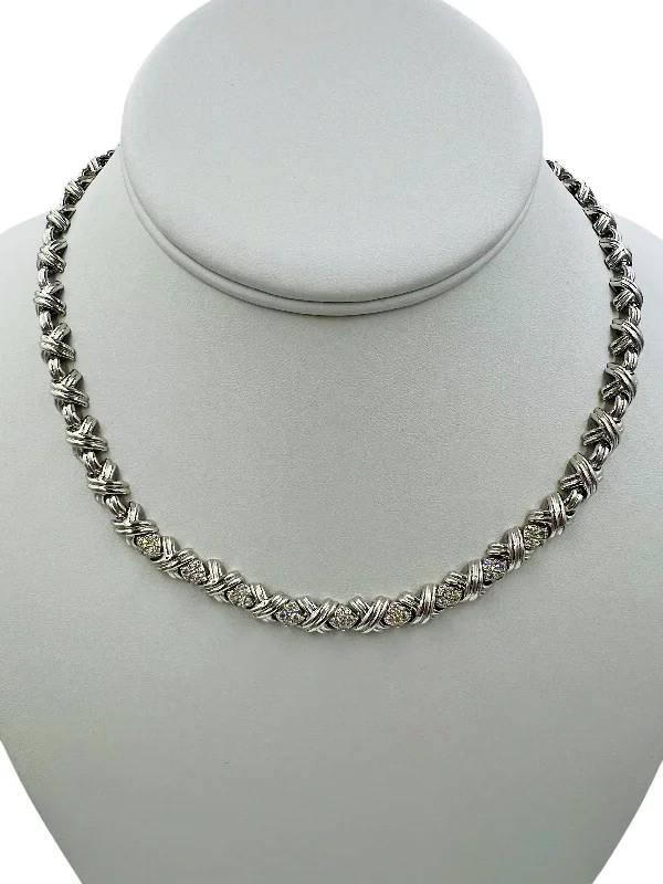 wedding necklaces for women -Tiffany White Gold Diamond Signature Necklace