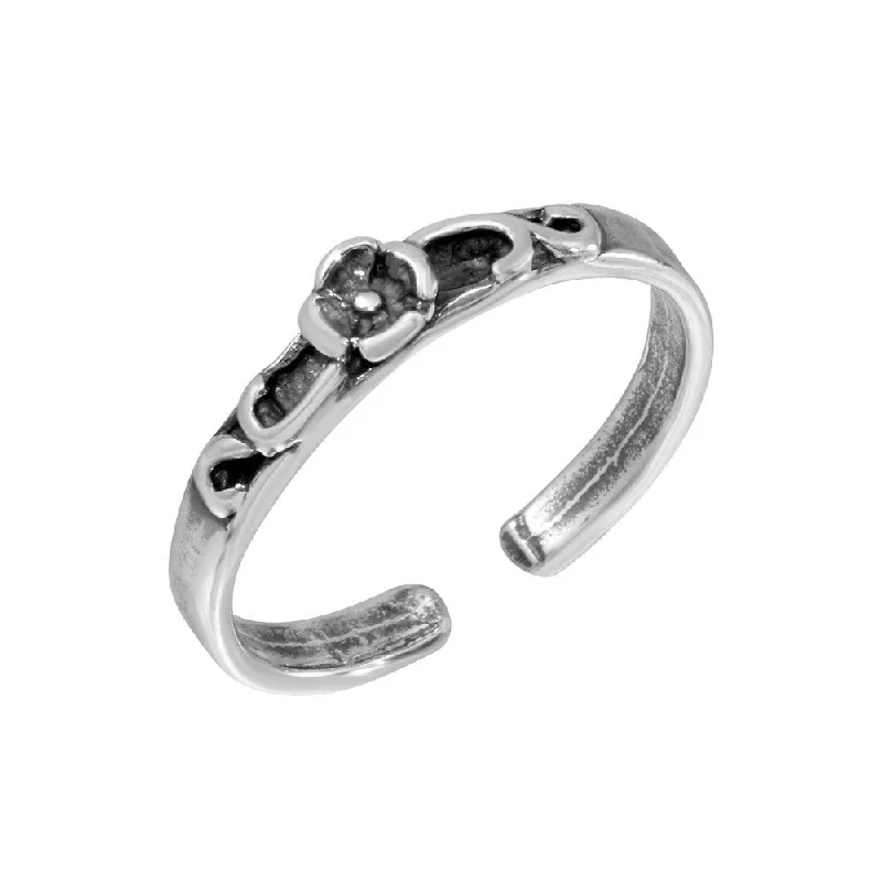 geometric rings for women -Silver 925 Flower Curl Adjustable Toe Ring - TR291-A