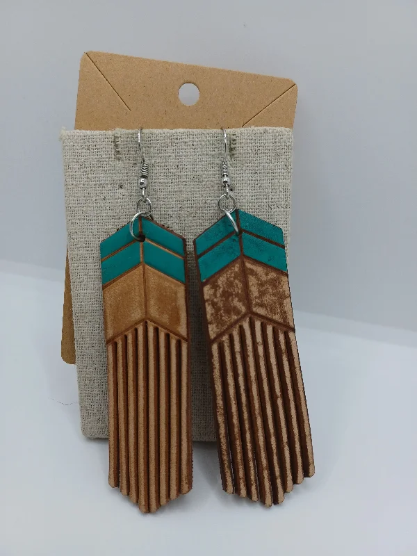 flower-shaped earrings for women -Brown & Turquoise Leather Style Earrings