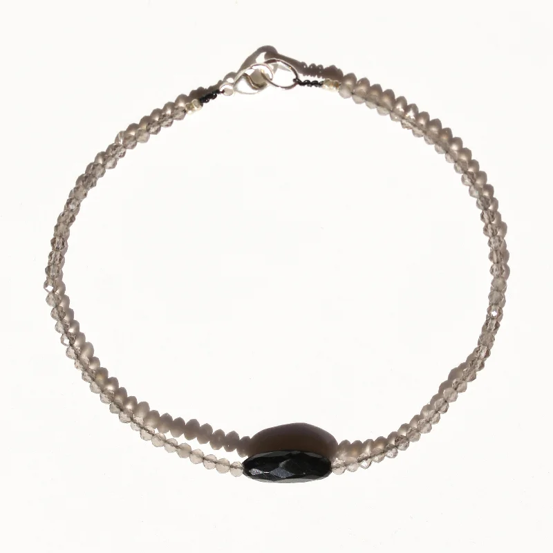 cuff bangles for women -Grey Moonstone + Onyx Bracelet No.60