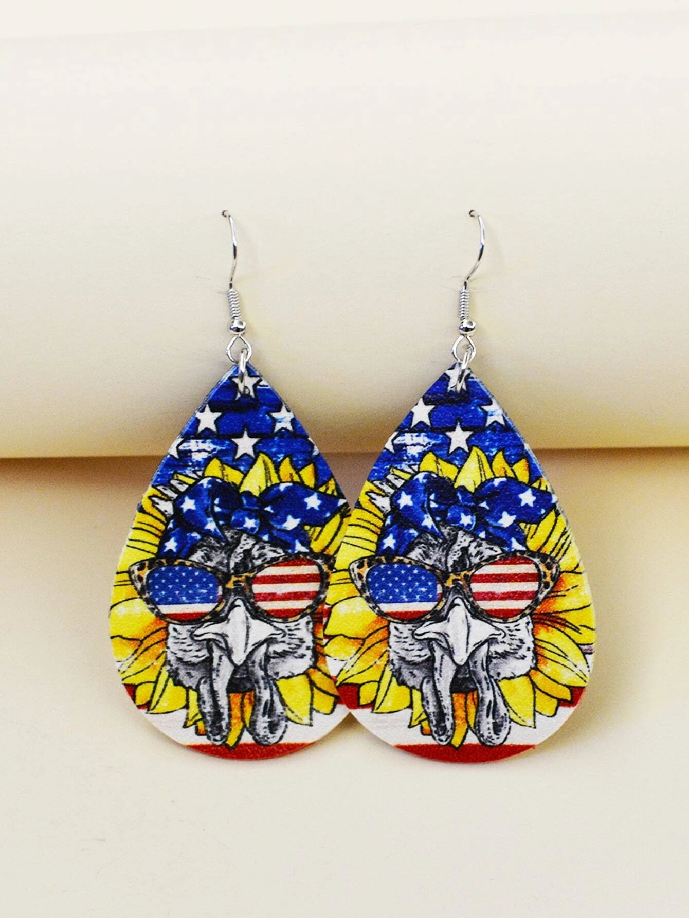 vintage-inspired earrings for women -American Flag Chicken Leather Style Earrings