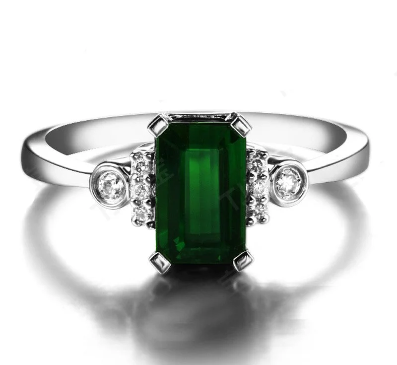 diamond engagement rings for women -Beautiful 2 Carat Emerald and Moissanite Diamond Engagement Ring in White Gold for Women