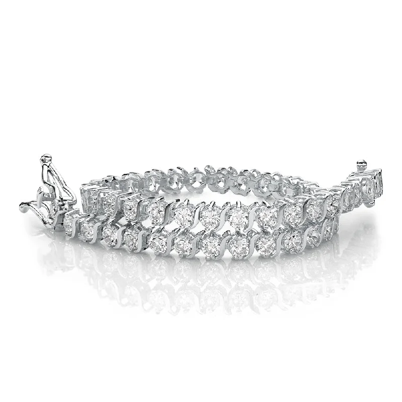 stylish bracelets for women -Round Brilliant tennis bracelet with 5.28 carats* of diamond simulants in 10 carat white gold